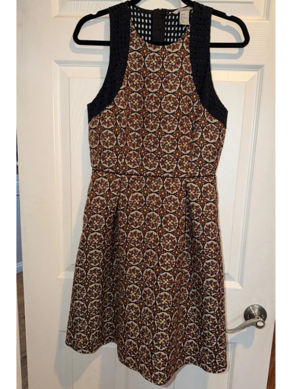 H&M Black & Rust Floral Fit & Flare Dress with Pockets